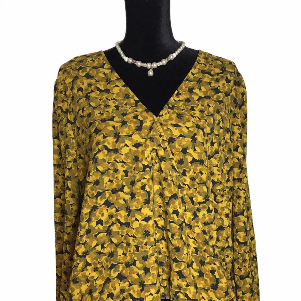 NWOT - Mustard Floral Print Blouse